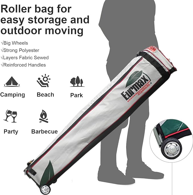 Eurmax USA 10x10ft Pop Up Canopy,Commercial Instant Tent for Outdoor Events,Patented No-Tip Rolling Storage Bag with 4 Sandbags,UV & Water Resistant,Heavy Duty Portable Shelter Gazebo,Stripe Green