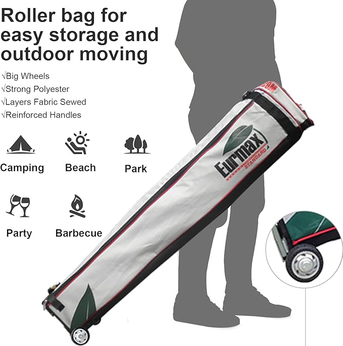 Eurmax USA 10x10ft Pop Up Canopy,Commercial Instant Tent for Outdoor Events,Patented No-Tip Rolling Storage Bag with 4 Sandbags,UV & Water Resistant,Heavy Duty Portable Shelter Gazebo,Sky Blue