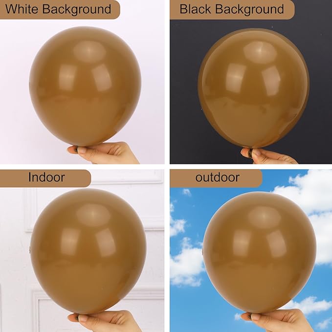 RUBFAC 135pcs Brown Balloons Different Sizes Pack of 18 12 10 5 Inch, Latex Boho Neutral Coffee Tan Balloon Garland Arch Kit for Baby Shower Jungle Safari Fall Birthday Bear Themed Party Decorations