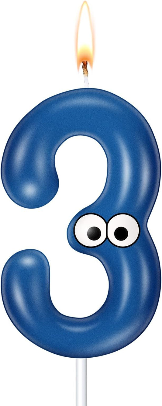 MTLEE Number Birthday Candle Monster Theme Candles Cookies Cake Topper for Girl Boy Cartoon Birthday Party Cake Decorations Supplies(Blue A,Number 3)