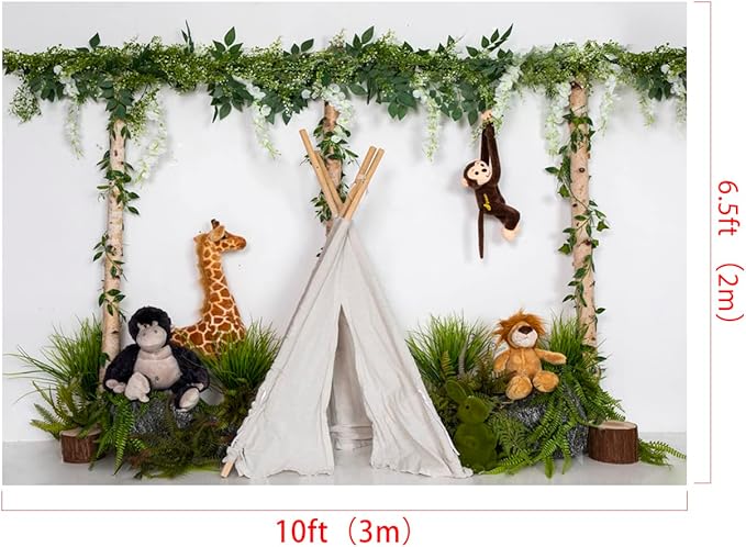 Kate 10x6.5ft Jungle Animal Backdrop Monkey Giraffe Lion Forest Background Children Birthday Party Decoration
