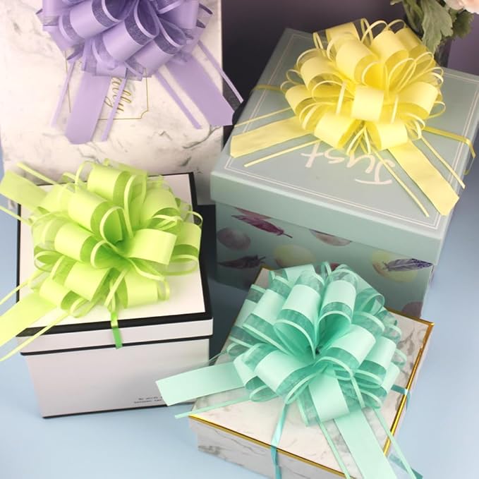 6 PCS Large Pull Bows for Gift Wrapping, 6 Inches, Perfect for Decorative Boxes, Flower Arrangements, and Holiday Gift Packaging (Blue-Green)