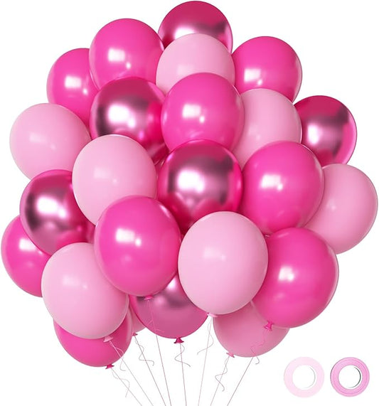 Pink Balloons Metallic Pink Balloon, 50Pcs 12Inch Hot Pink Chrome Pink Latex Balloons Light Pink Balloon and Dark Magenta Pink Balloons for Birthday,Baby Shower,Princess Theme Party Decorations