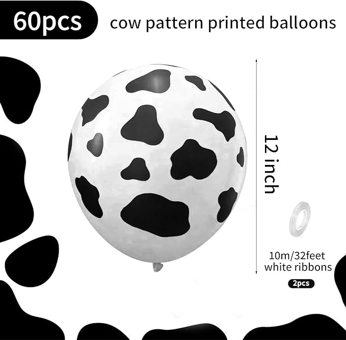 Baipian Cow Balloons, 60 Pcs Cow Print Balloons, 12 Inch Funny Farm Animal Balloons Latex Balloons Helium for Yard Farmhouse Farm Birthday Party Baby Shower Cowboy Cowgirl Party Decorations