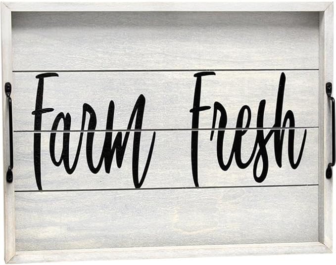 Elegant Designs HG2000-GFF Decorative Wood Serving Tray w/Handles, 15.50" x 12", Farm Fresh
