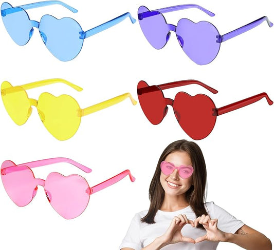 PLULON Heart Sunglasses for Women 5/12/25 Pcs, Heart Glasses Valentine Day Rimless Shaped Candy Color Fun Glasses Party Favor