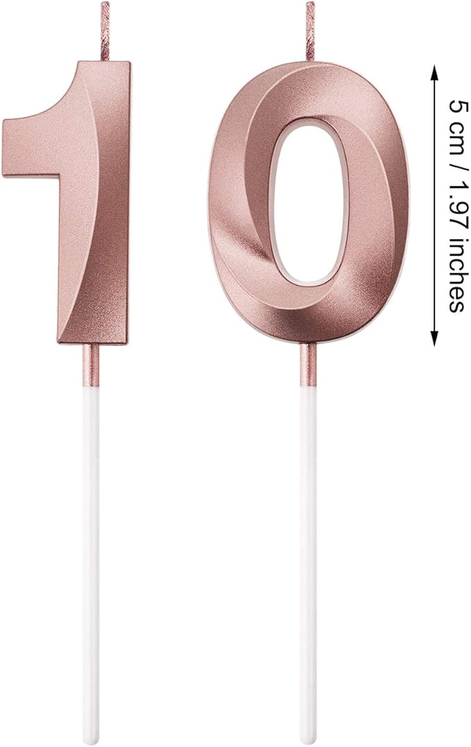BBTO 10th Birthday Candles Number Candles Cake Topper Decoration for Birthday Wedding Anniversary Celebration Supplies(Rose Gold)