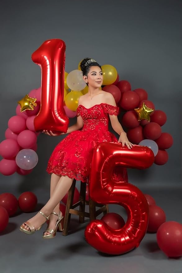 Balloon 40 Inch Red Number, 16th Birthday Decorations for 1 6 16 61, Large Foil Sweet 16 Balloons Number for Wedding Memorial Day's Photo Shoot Decoration