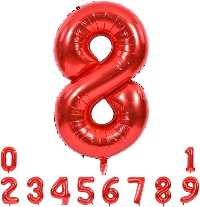 TONIFUL 40 Inch Red Large Numbers Balloons 0-9, Number 8 Digital 8 HeliumFoil Mylar Big Number Balloons for 2026 Mother's Day New Year Eve Graduation Valentine's Day Birthday Party Anniversary Party
