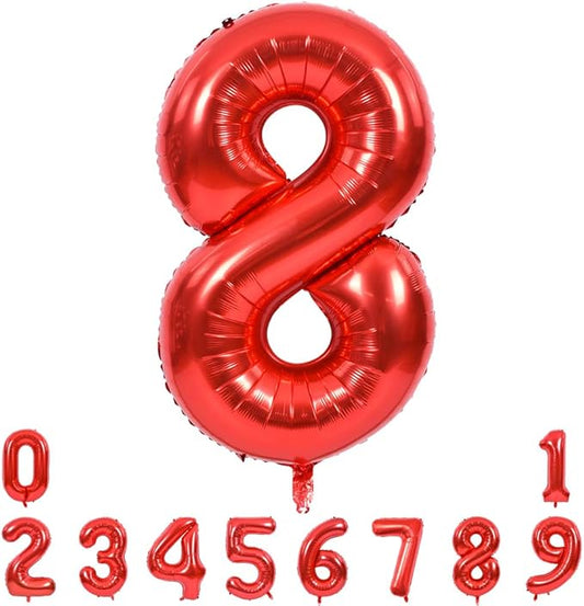 TONIFUL 40 Inch Red Large Numbers Balloons 0-9, Number 8 Digital 8 HeliumFoil Mylar Big Number Balloons for 2026 Mother's Day New Year Eve Graduation Valentine's Day Birthday Party Anniversary Party