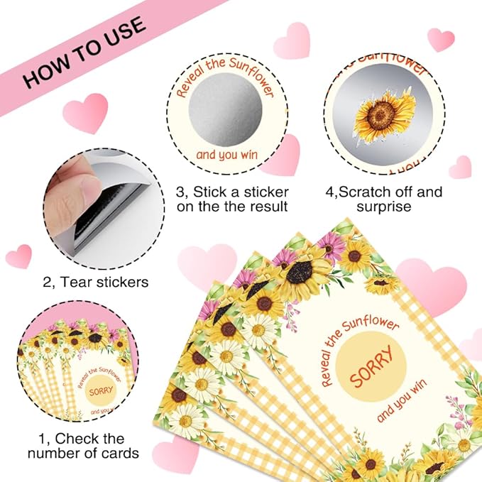 50 Pcs Sunflower Themed Scratch off Game Cards, Sunflowers Housewarming Party Scratch Cards for Rustic New Home New House, Lottery Group Games Activity Supplies, Housewarming Party Game Card