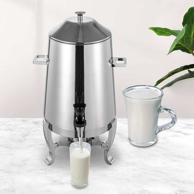 13L/3.43Gal Beverage Dispenser, Stainless Steel Hot Cold Drinks Urn with Fuel Stand, Thermal Tea Juice Milk Coffee Chafer Dispenser with Faucet for Parties Buffet Commercial Use (silver)