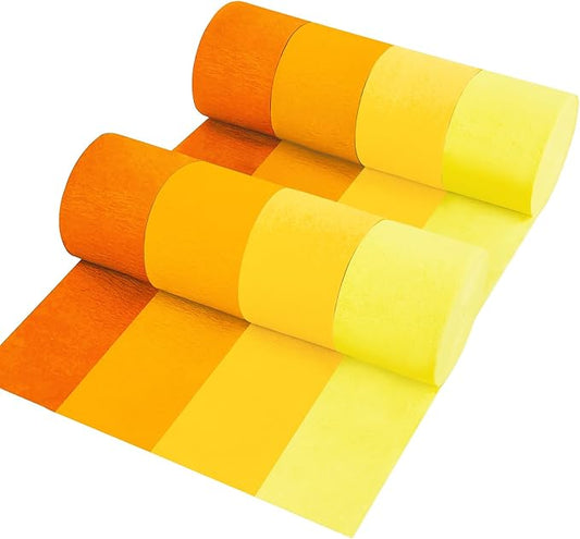 8 Rolls in 4 Colors Gradient Yellow Party Crepe Paper Streamer, 8 Pieces 82 feet Streamets Party Decorations, Party Supplies for Bachelorette Wedding Birthday Baby Shower Graduation Bridal Shower