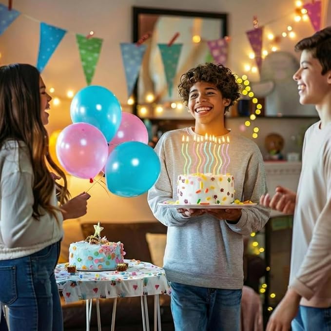 12-Count Spiral Birthday Candles, Long Twisty Party Candles with Candle Holders, Long Burning for Weddings, Birthdays, Party Decorations, Cupcakes, Anniversary and Meetups (Assorted Pastel Colours)