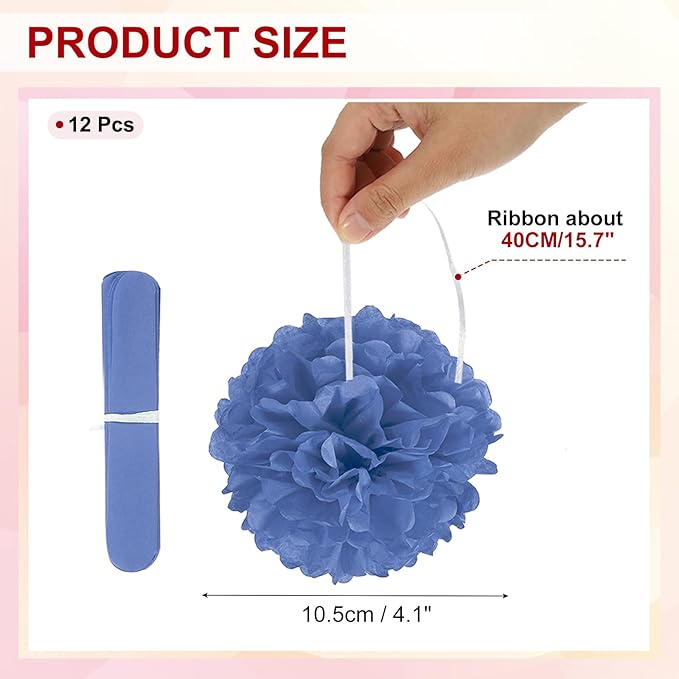 PATIKIL 4inch Tissue Paper Pom Poms, 12PCS Pom Poms Paper Flowers Ball Tissue Paper Flowers for Wedding Bridal Shower Birthday Bachelorette Party Backdrop Decoration, Navy Blue