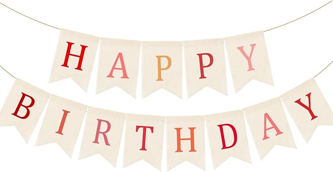 Doumeny Happy Birthday Burlap Banner Boho Birthday Garland Banner Red Bohemian Theme Hanging Bunting White Happy Birthday Bunting Garland Colorful Birthdays Sign Flag for Women Men Kid Party Backdrop