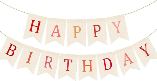 Doumeny Happy Birthday Burlap Banner Boho Birthday Garland Banner Red Bohemian Theme Hanging Bunting White Happy Birthday Bunting Garland Colorful Birthdays Sign Flag for Women Men Kid Party Backdrop