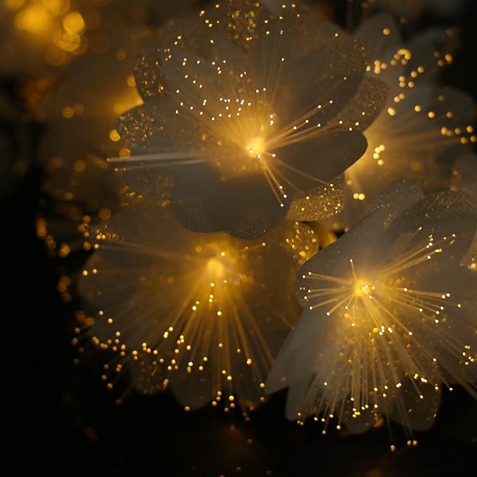 Fiber Optic Flower String Light, 14ft 20 Led Flower Light Waterproof, Battery Powered, for Bedroom, Christmas Tree, Garland, Wedding Party, New Year, Garden Romantic Decor Warmwhite