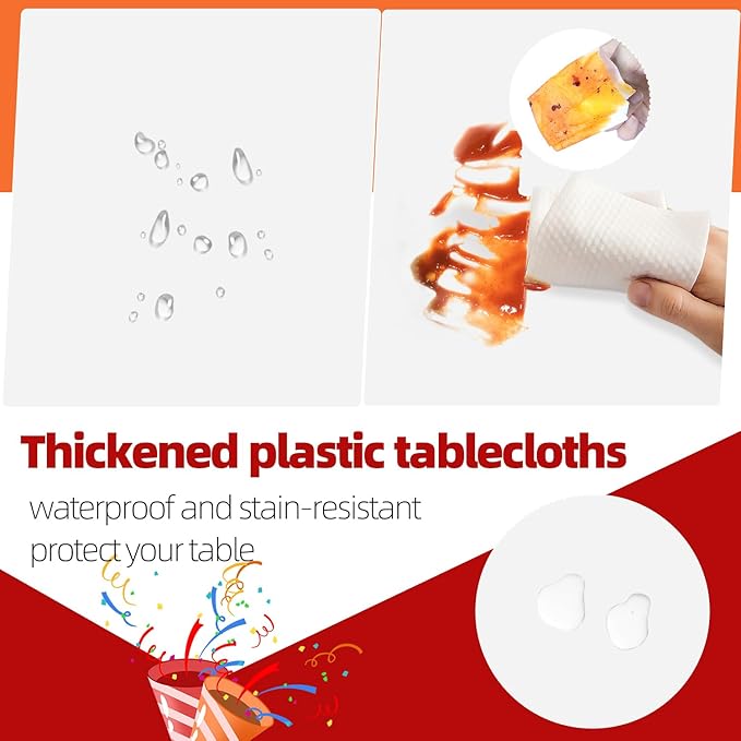 tujol White 6 Pack Plastic Table Cloth 84", Disposable Round Tablecloth Table Cover, Plastic Tablecloths for Parties