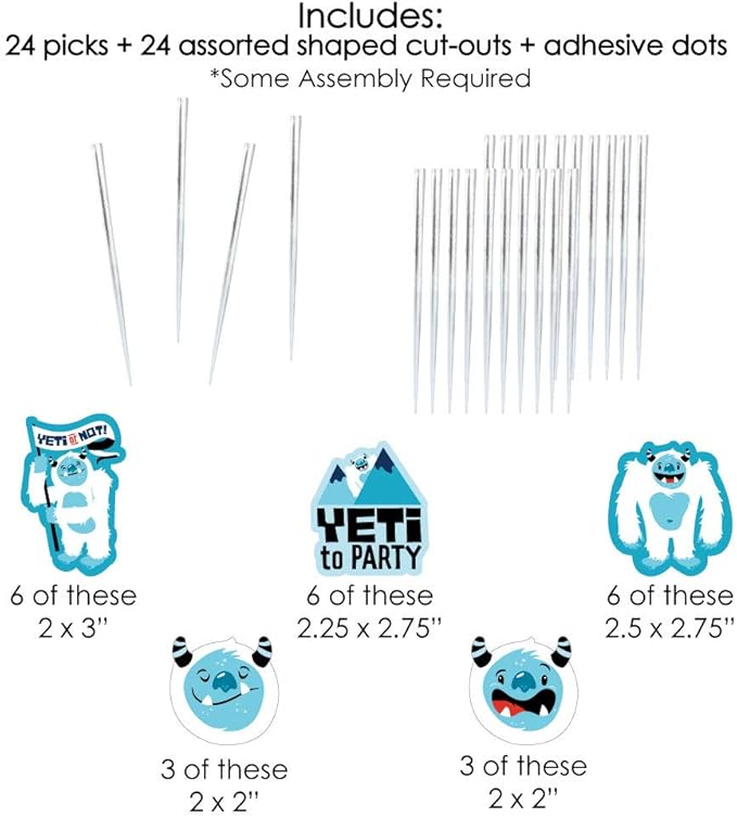 Big Dot of Happiness Yeti to Party - Dessert Cupcake Toppers - Abominable Snowman Party or Birthday Party Clear Treat Picks - Set of 24