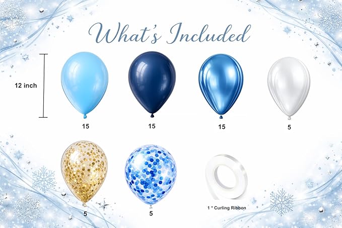 Metallic Blue Balloons 12 Inch – 60 Pack Blue & Gold Balloon Kit with Confetti, Light Blue, Dark Blue & Chrome Blue for Corporate Event Decor, Birthday, Baby Shower & Party Decorations