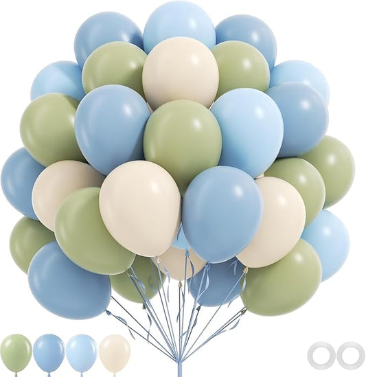 Sage Green and Blue Balloons, 30Pcs 12 inch Olive Green Dusty Blue Beige Cream Latex Balloon for Neutral Baby Shower Engagement Wedding Birthday Party Decorations Supplies