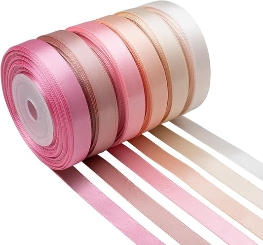 Pink Satin Ribbon 3/8 Inch Light Pink Blush Pink Dusty Rose Ribbon Assorted Solid Color Thin Double Faced Satin Ribbon for Flower Bouquet Wedding Invitation Crafts Gift Wrapping Hair Bows