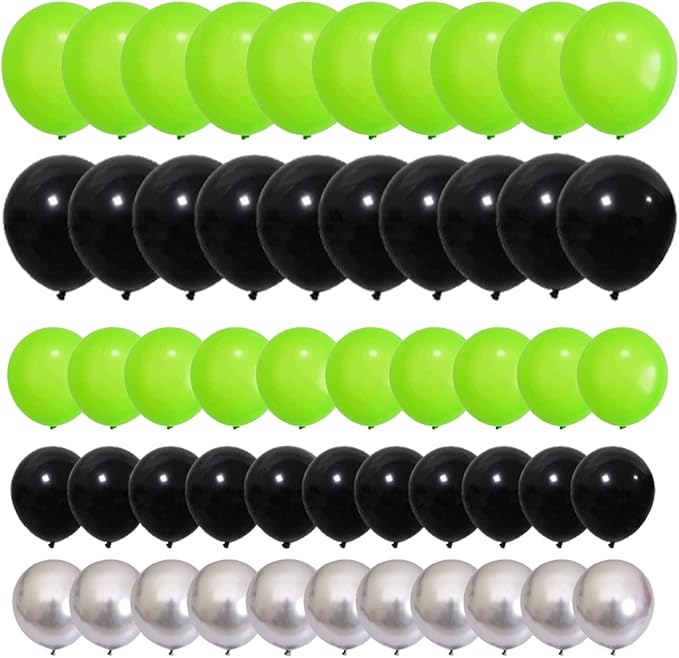 Lime Green, Metallic Silver, Black Balloons Set - 117PCS Fruit Lime Green Balloons Garland Video Game Party for Boy Men Video Gaming Tropical Safari Birthday Graduation Party Decorations