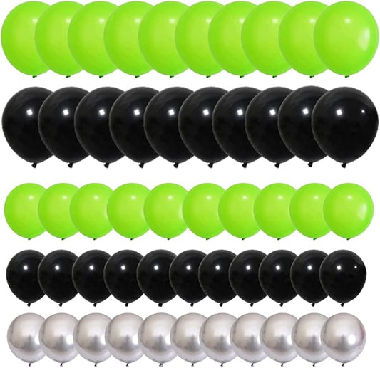 Lime Green, Metallic Silver, Black Balloons Set - 117PCS Fruit Lime Green Balloons Garland Video Game Party for Boy Men Video Gaming Tropical Safari Birthday Graduation Party Decorations