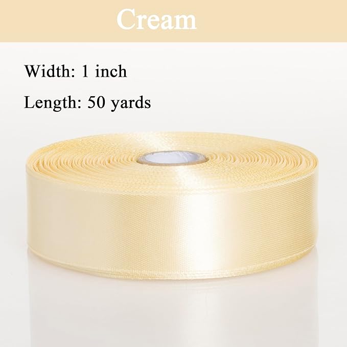 YASEO 1 Inch Cream Yellow Solid Satin Ribbon, 50 Yards Craft Fabric Ribbon for Gift Wrapping Floral Bouquets Wedding Party Decoration