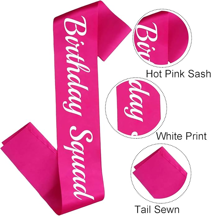10 Pcs Birthday Squad Sash for women or girls 16th, 18th 21st 30th 40th 50th 60th or Any Other Bday Party Supplies Decorations (Pink+Sliver)