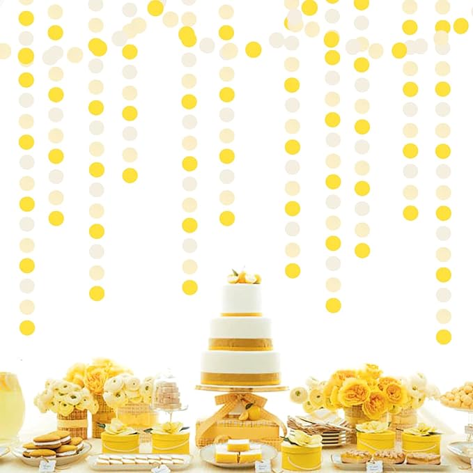 Yellow-White Women-Birthday Party-Decorations Garland Streamers - 52Ft Lemon Baby Shower Graduation Hanging Banner,Sunflower Classroom Pastel Backdrop Decor Huglony