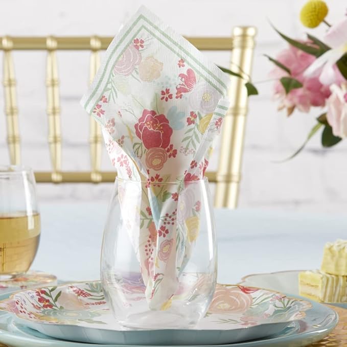 Kate Aspen 2 Ply Paper Party Napkins (Set of 30) Garden Blooms, Perfect for Weddings, Bridal Showers, Baby Showers, Birthdays