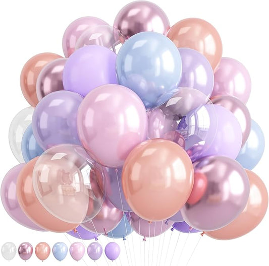 Pastel Mermaid Balloons Set, Pearl Rose Gold Metallic Pink Purple Blue Latex Party Balloons for Girl Birthday Bridal Baby Shower Candyland Fairy Party Decorations