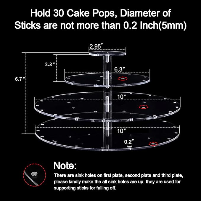 YestBuy Cake Pop Display Stand, 30 Hole Cake Pop Holder , 3 Tiered Lollipop Holder for Weddings, Birthday Parties, Anniversaries Gift, Halloween, Christmas Candy Decorative (Clear)