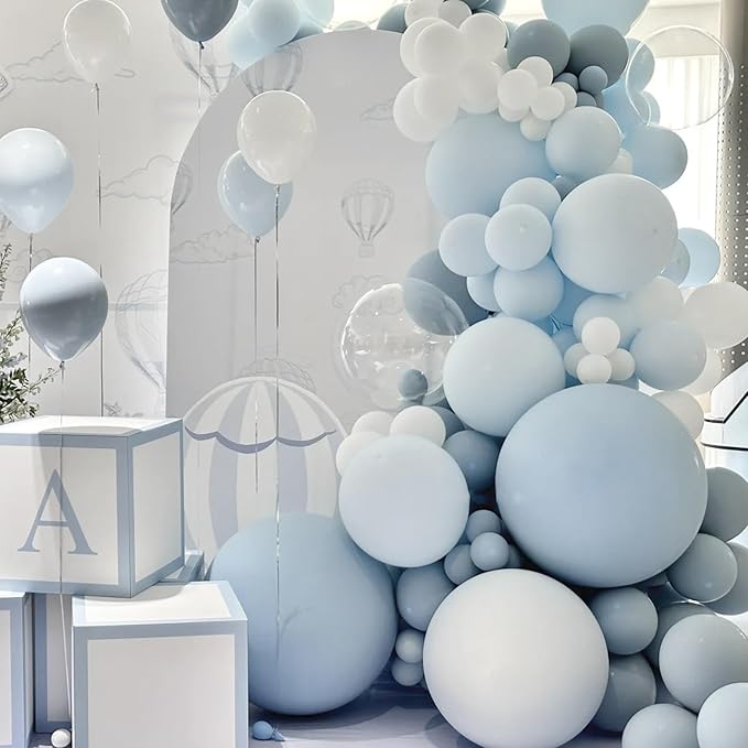 Voircoloria 105pcs Dusty Blue Balloons 12inch Party Latex Balloons for Boys Girls Birthday Baby Shower Gender Reveal Wedding Sunflower Party Decorations