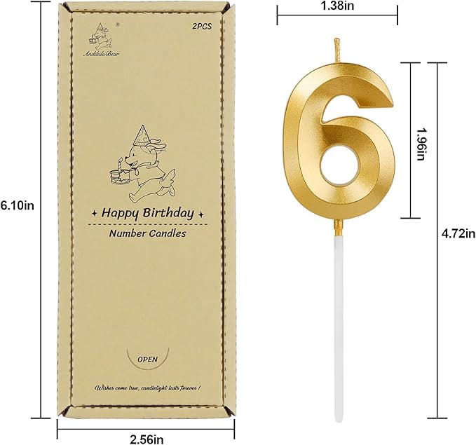 Birthday Candles, 1.96 Inch Number 60 Happy Birthday Candles, Number Candles Decoration for Birthday Party and Anniversary Celebration(Champagne Gold)