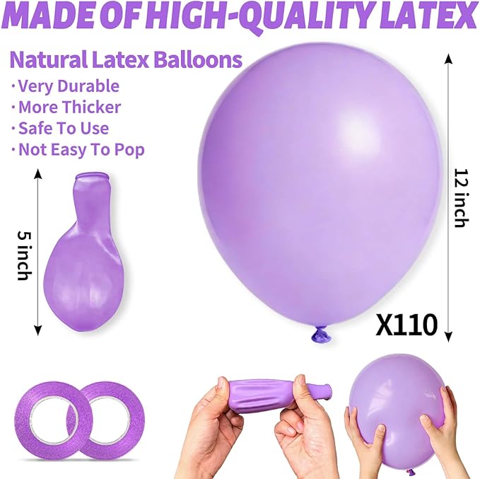 110pcs Pastel Purple Balloon 12 Inch, Pastel Purple Latex Balloons for Birthday Party Baby Shower Wedding(with 2 Ribbons).