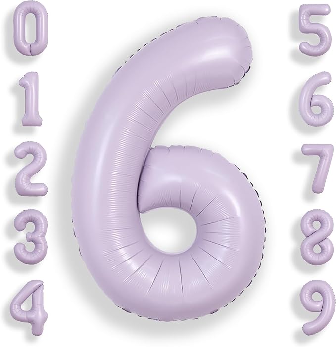 SUWEN 40 Inch Light Purple Large 6 Balloon Number Big Foil Helium Lavender Number Balloons Huge Mylar 0-9 Giant Jumbo Happy 6th Birthday Party Anniversary Decorations