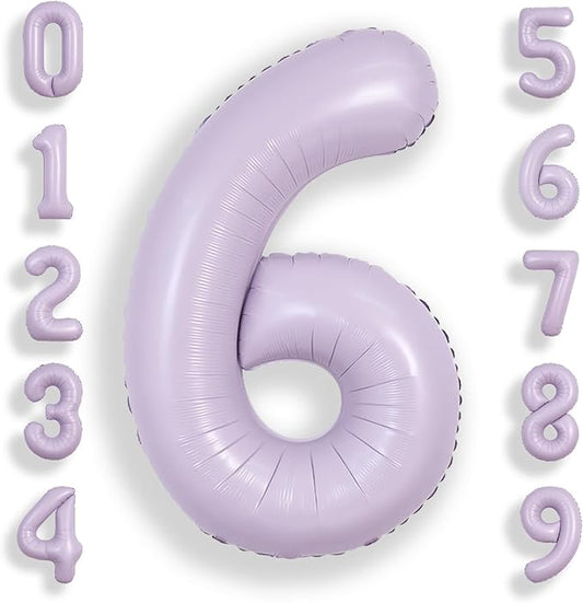 SUWEN 40 Inch Light Purple Large 6 Balloon Number Big Foil Helium Lavender Number Balloons Huge Mylar 0-9 Giant Jumbo Happy 6th Birthday Party Anniversary Decorations