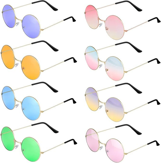 ONESING 8-20 Pairs Round Hippie Sunglasses Circle Sunglasses for Women Glasses Multicoloured Hippie Headband Disco Party