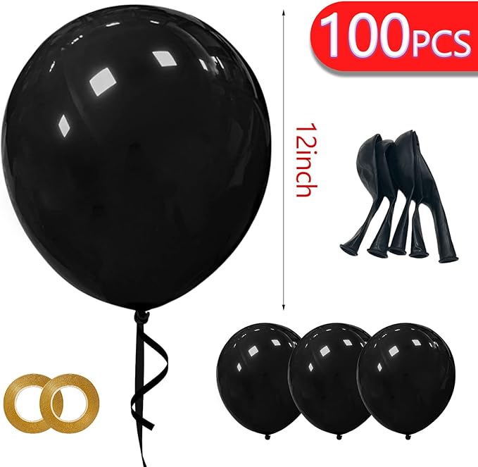 Black Latex Balloons 100 Pack 12 Inch Black Round Helium Balloons Party Balloons for Birthday Themed Wedding Graduation New Year Backdrop Decorations