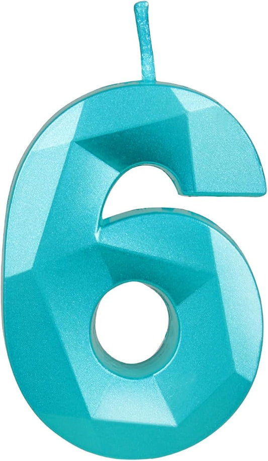 Number 6 Candles,6th Birthday Candles,Teal Blue Happy Birthday Candle for Cake,3D Design Cake Topper Decorations for Girl Women Pet Birthday Party Wedding Anniversary Celebration Supplies