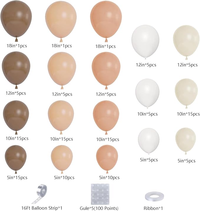 DBKL Brown Balloon Garland Arch Kit with Different Size Nude Coffee Brown Ivory White Boho Tan Neutral Balloons for Woodland Teddy Bear Baby Shower Jungle Safari Birthday Party Decorations