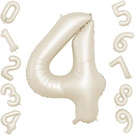 40 Inch Cream Number 4 Balloon, Beige Large 4th Birthday Balloons, Digital 4 Cream White Giant 4 Foil Balloon Helium for Boys Girls 4th Birthday Decorations Anniversary Baby Shower Party Supplies