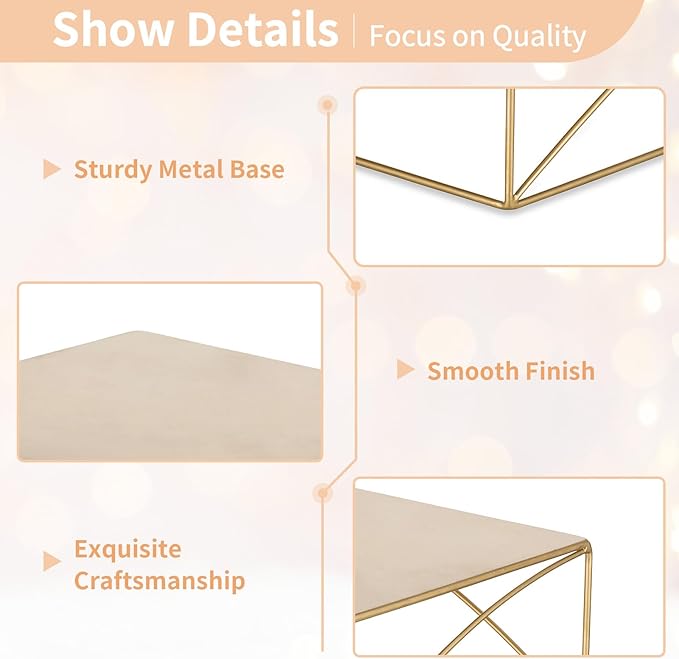 NUPTIO Cake Stand Cupcake Display: Metal Dessert Pedestal Stands 8 Inch Food Riser Gold candy Display holder for Wedding Party Christmas Birthday Kitchen Table Baby Shower Square Buffet Plant Stand
