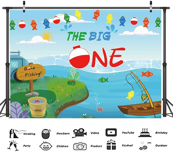 155 Pcs O Fish Ally 1 Birthday Party Decorations, Gone Fishing Balloon Garland Kit, The Big One Backdrop, Ofishally One Cake Cupcake Topper, Little Fisherman/Fishing Theme 1st Birthday Party Supplies