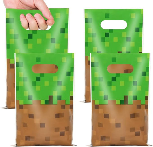 ADARRO 50PCS Pixel Birthday Party Favor Bags, Green and Brown Pixel Video Game Theme Party Goodies Candy Snack Treat Bags