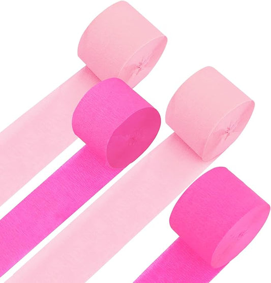 4 Rolls Crepe Paper Pink Series Streamers – Perfect for Streamers Party Decorations, Wedding, Birthday, Colored Decor, and DIY Craft Supplies(1.8 Inch x 82 Ft/Roll)
