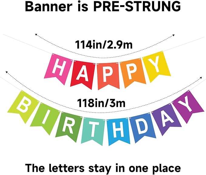 Happy Birthday Banner Birthday Party Banner NO DIY Happy Birthday Sign Pre-Strung Birthday Hanging Decoration for Women Girl Men Boy Party Supplies (Multicolor)